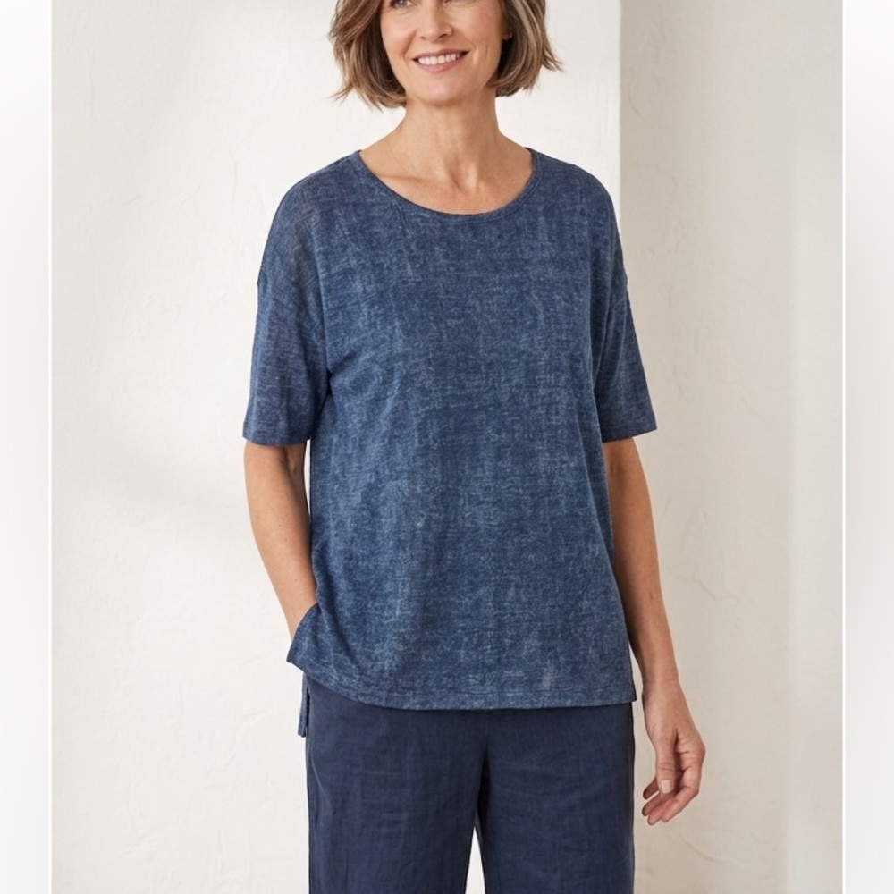 Pure J. Jill Sz XS Navy Blue Linen Rayon Viscose Pullover Sweater Knit Tunic Top